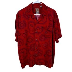 Vtg Pineapple Connection Hawaiian Shirt Mens M Red Rayon Tropical Aloha Vacation